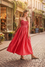 Women's retro plaid sleeveless A-line maxi dress with fitted waist and pleated skirt, casualwear by FitiqueFit.