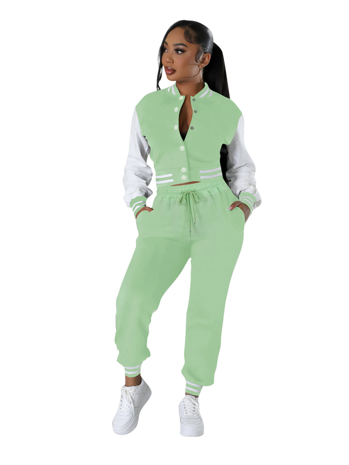 Modern spliced buckle two-piece set by Plush Fashion Hub, featuring stylish design and coordinated top and bottom pieces.