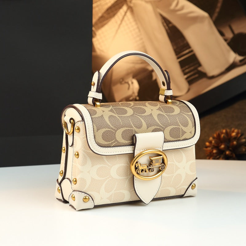 Leather Small Square Bag for Women, Fashionable Magenta Color, Handheld Mini Bag, Elegant and Stylish, Shoulder Crossbody Bag