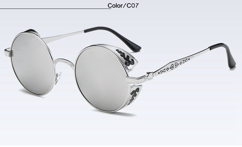 Fashion polarized steampunk sunglasses from FitiqueFit with metal frames and tinted lenses, stylish eye wear for bold fashion statements.