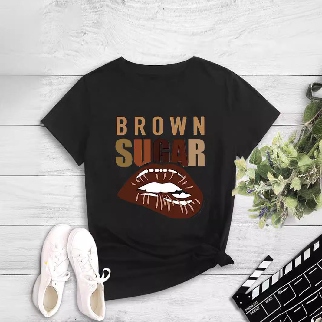 Women’s printed round neck pullover T-shirt by eprolo, featuring a stylish design and comfortable fit, shown on a model.