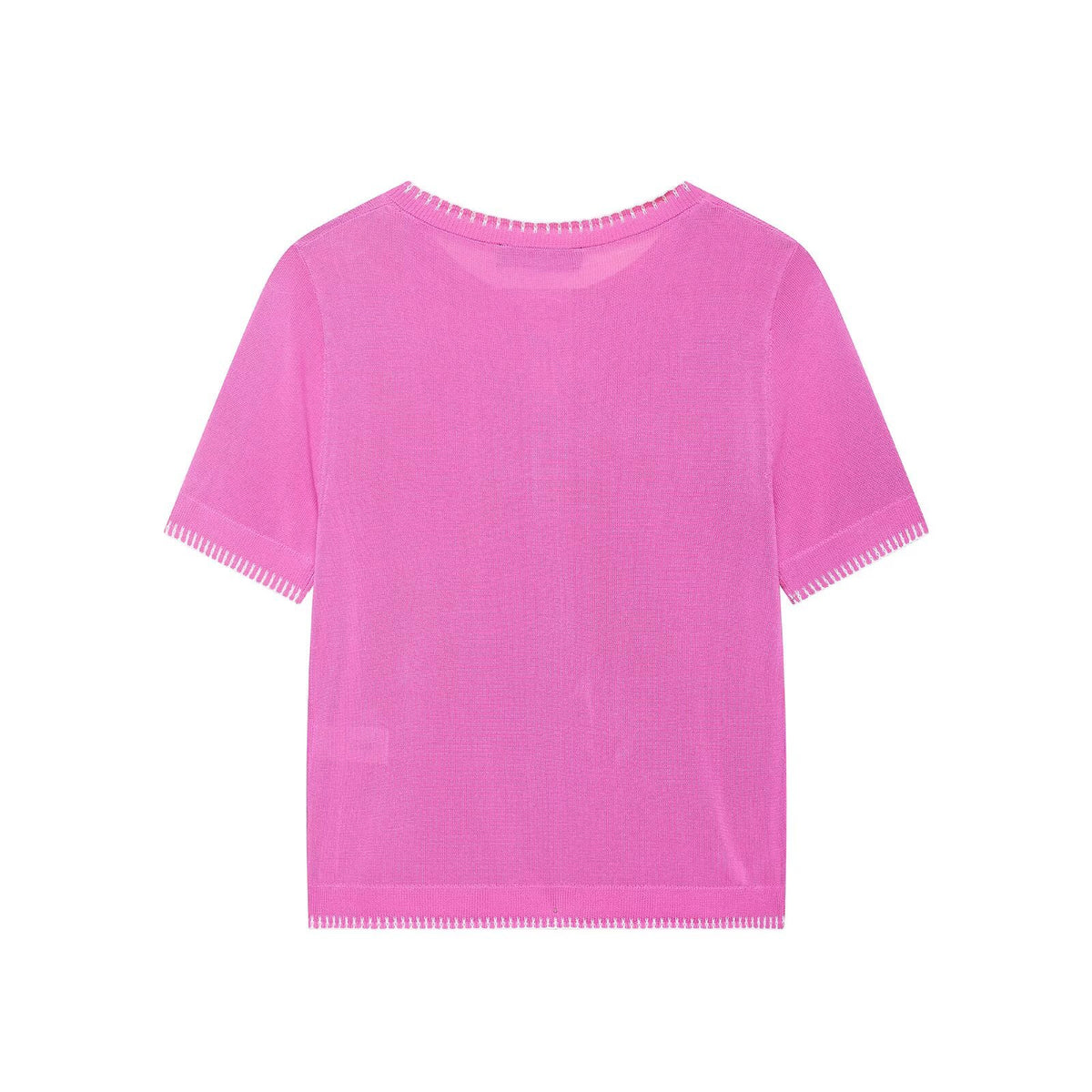 Knitted short-sleeved women's top from eprolo with a fitted design and crew neckline, ideal for casual wear.