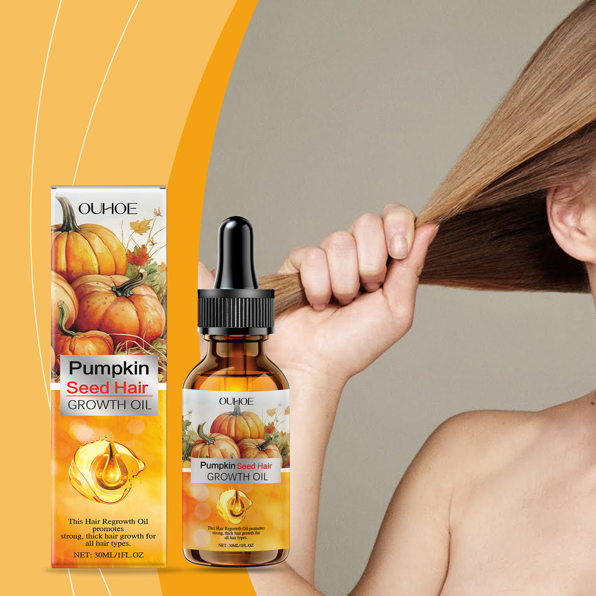 eprolo pumpkin seed hair care essential oil bottle with dropper, nourishing and strengthening hair follicles for shiny, healthy hair