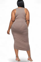 Curvy split neck tank dress by The House of Stylez featuring a flowy silhouette and sleeveless design in a casual dress style.