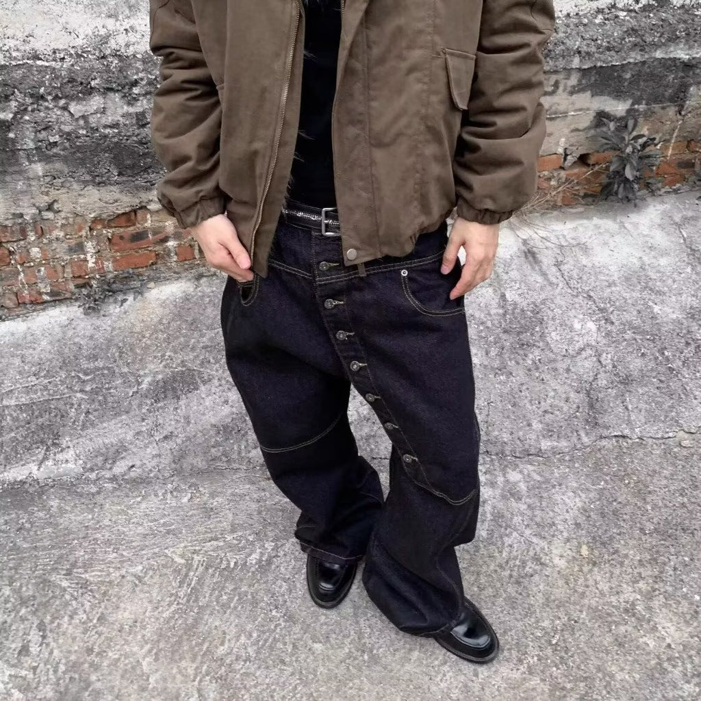 Curved Long Button-Down Design Jeans