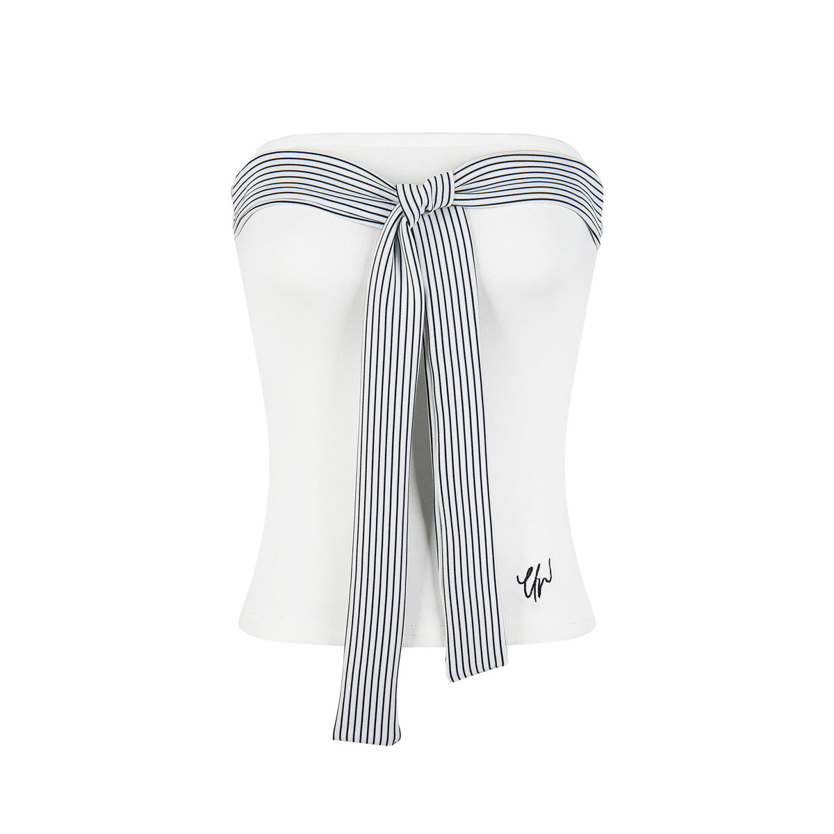 Slim fitted embroidered knit tank top for women, showing a stylish bow crop top from eprolo with detailed embroidery.