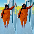 Plus size women's casual two-piece outfit featuring a comfortable top and matching pants from Trendy Attic Store01.