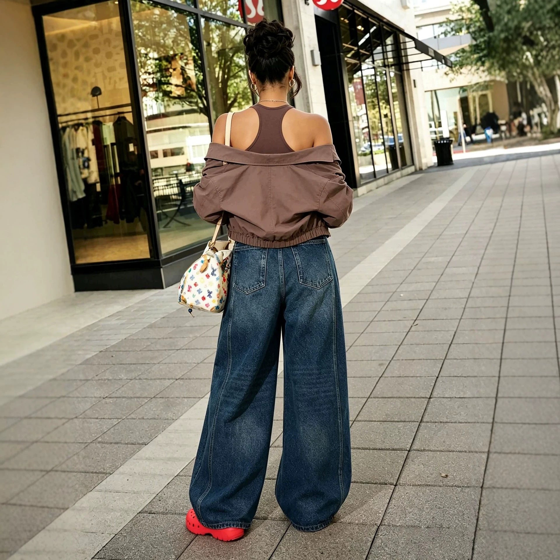 Retro Deconstructed Knife-Edge Straight Leg Jeans