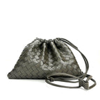 Elegant Fashion Genuine Leather Quilted Shoulder Crossbody Magnetic Snap Drawstring Closure Woven Clutch Bag
