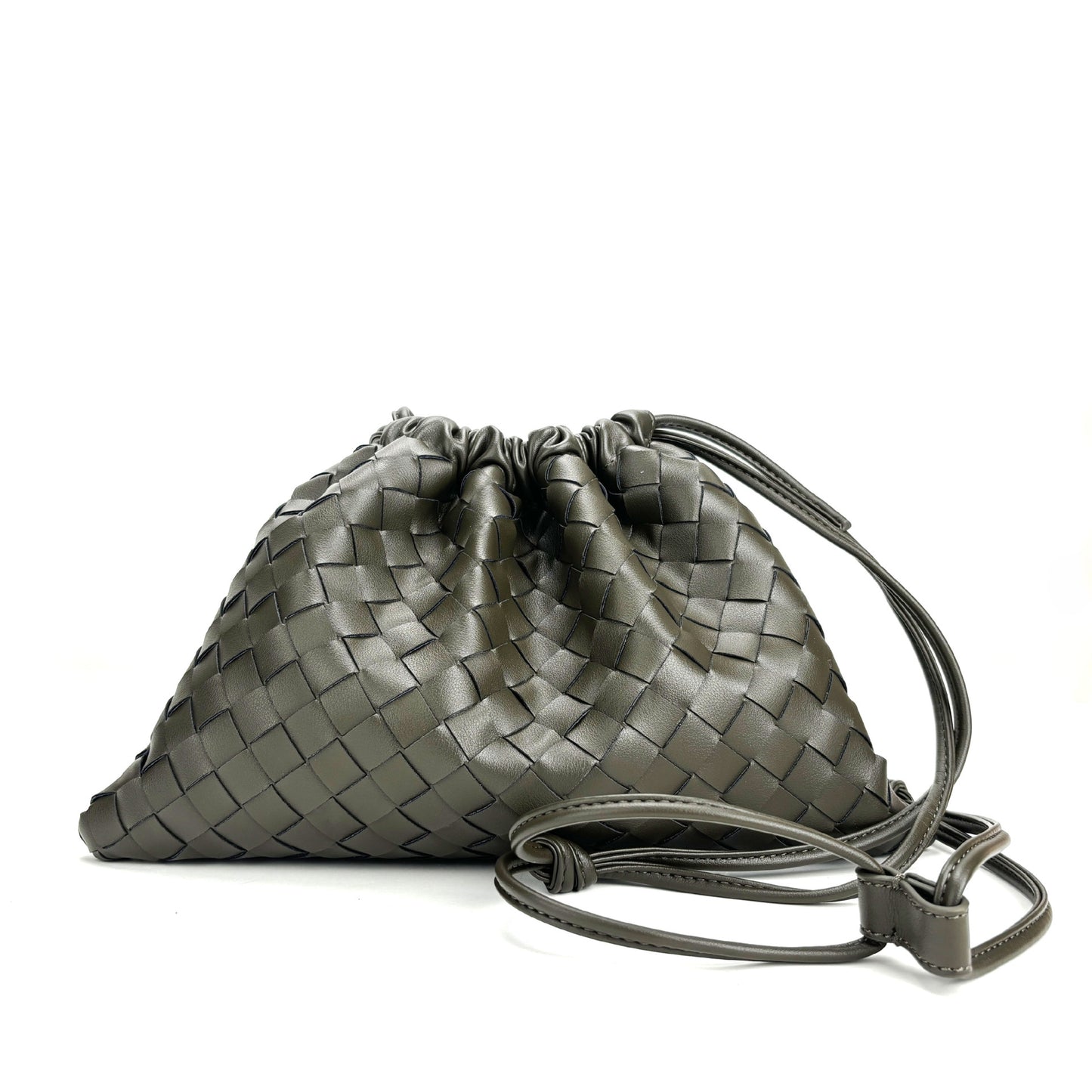 Quilted genuine leather woven shoulder crossbody clutch bag by Plush Fashion Hub with gold-tone hardware and compact design
