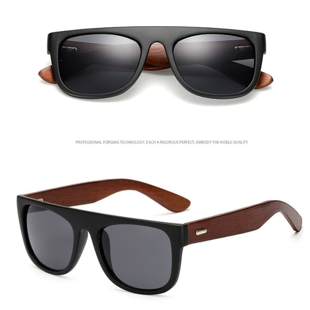 Black bamboo wooden arms sunglasses for men and women with stylish eyewear design by FitiqueFit.