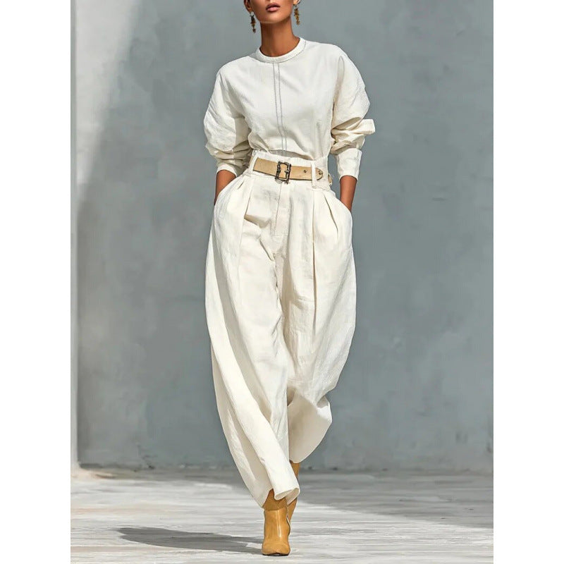 Relaxed Two-Piece Wide-Leg Set with Belt