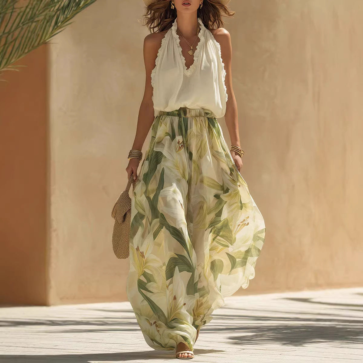 Elegant eprolo spring V-neck fitted dress with ruffle details, showcasing a stylish and feminine design.