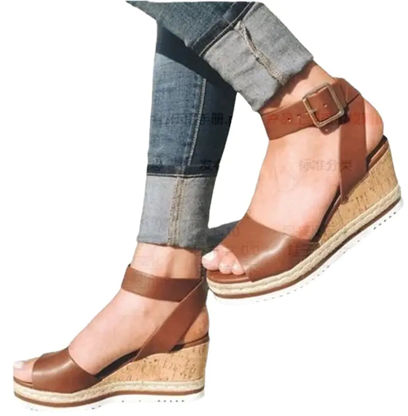 Korean style women's wedge peep-toe sandals with casual summer design from Trendy Attic Store01