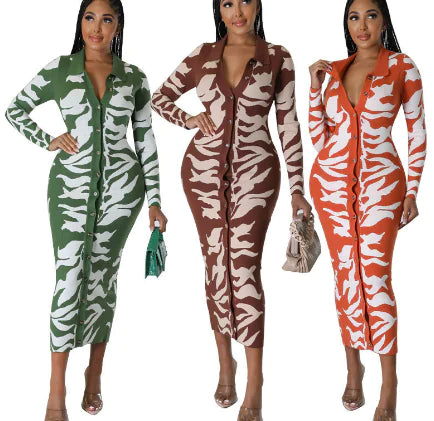 Plus size women's printed fashion dress by Trendy Attic Store01, featuring a stylish and sexy design with vibrant patterns.