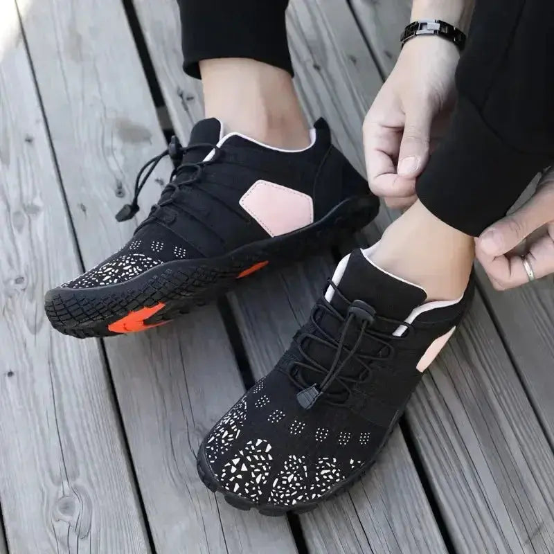 Breathable mesh women’s athletic sneakers with elastic lock laces by Plush Fashion Hub, designed for comfort and active wear.