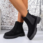 Women's modern ankle boots with elastic side panels and slip-on design by Plush Fashion Hub, showcasing stylish and comfortable footwear.