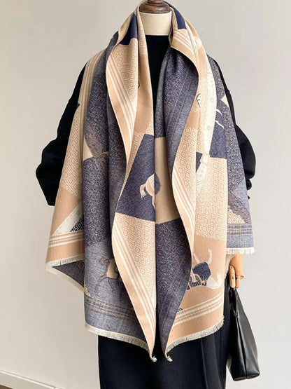 Equestrian Print Reversible Scarf - Plush Fashion Hub