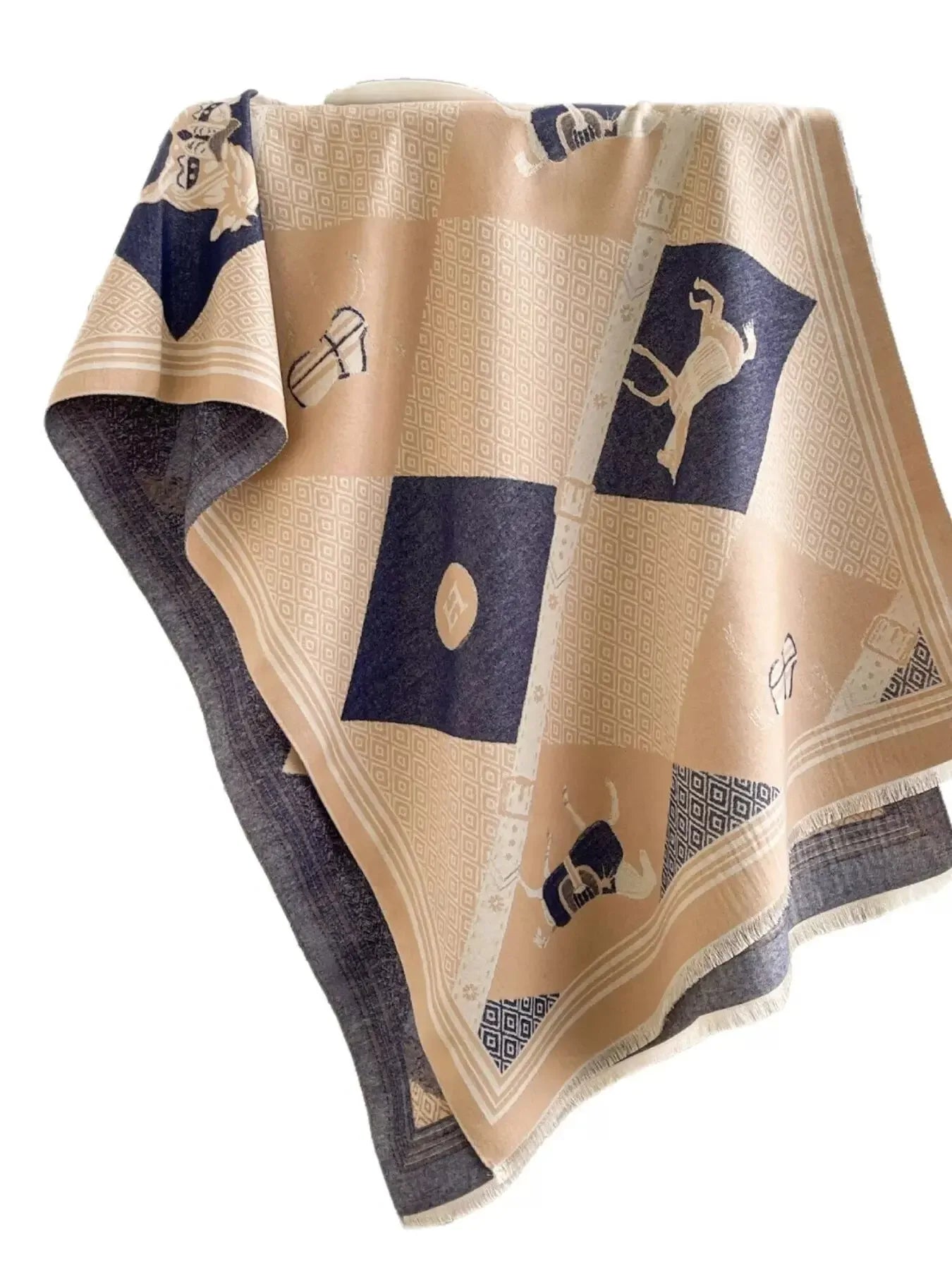 Equestrian Print Reversible Scarf - Plush Fashion Hub