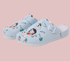 Cartoon nurse-themed women's sandals with colorful, playful design from Trendy Attic Store01, featuring cushioned straps and open toes.