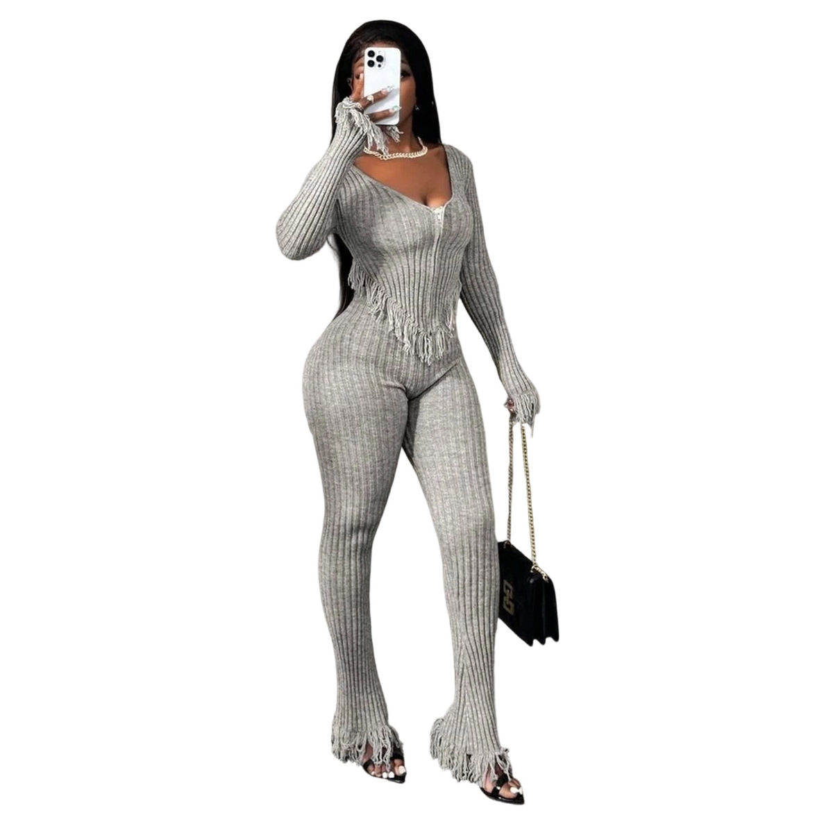Eprolo sexy knit crochet tassel casual clothing set featuring a stylish top and matching bottom, perfect for trendy everyday wear.