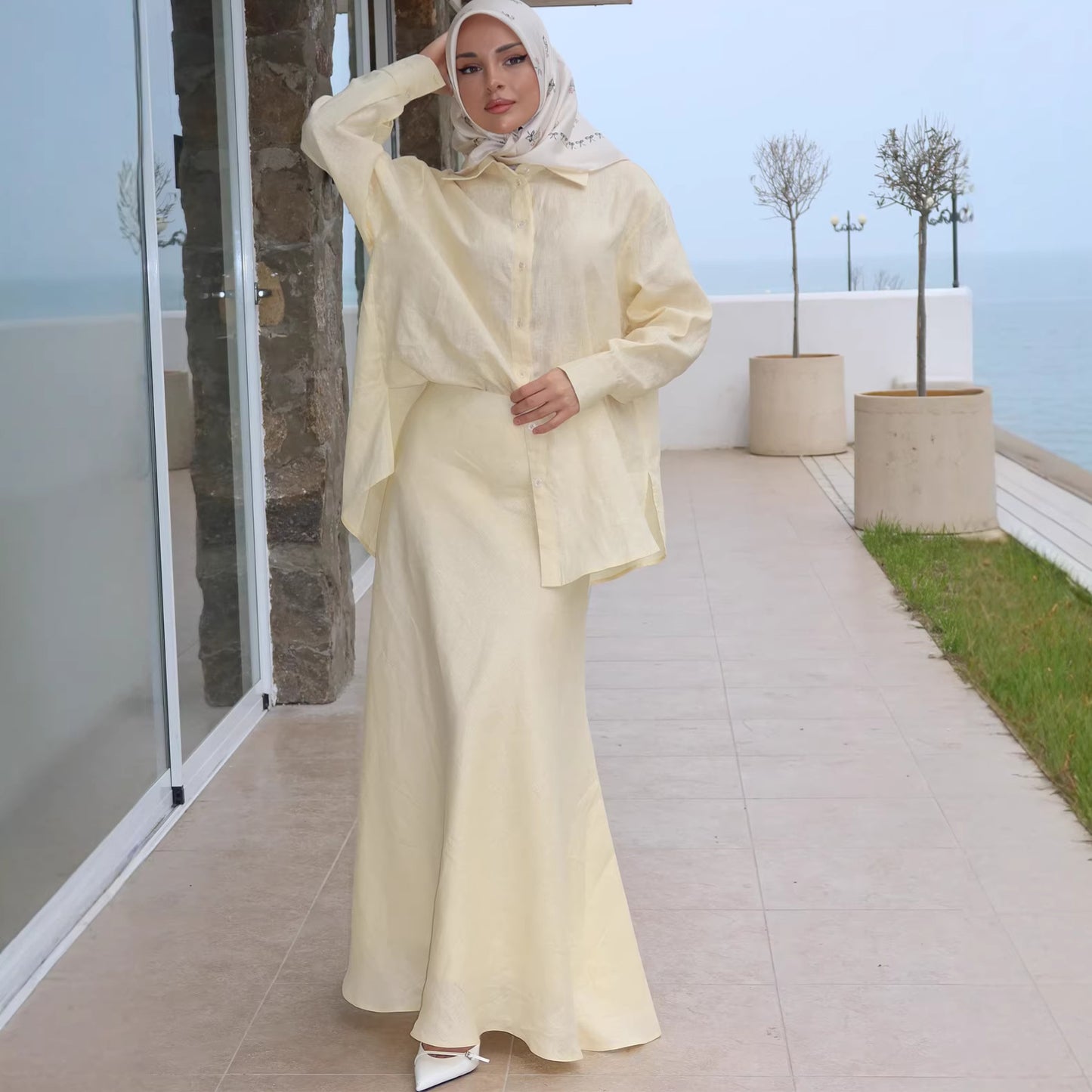Elegant long sleeve summer dress by Plush Fashion Hub featuring a loose, comfortable fit and stylish design.