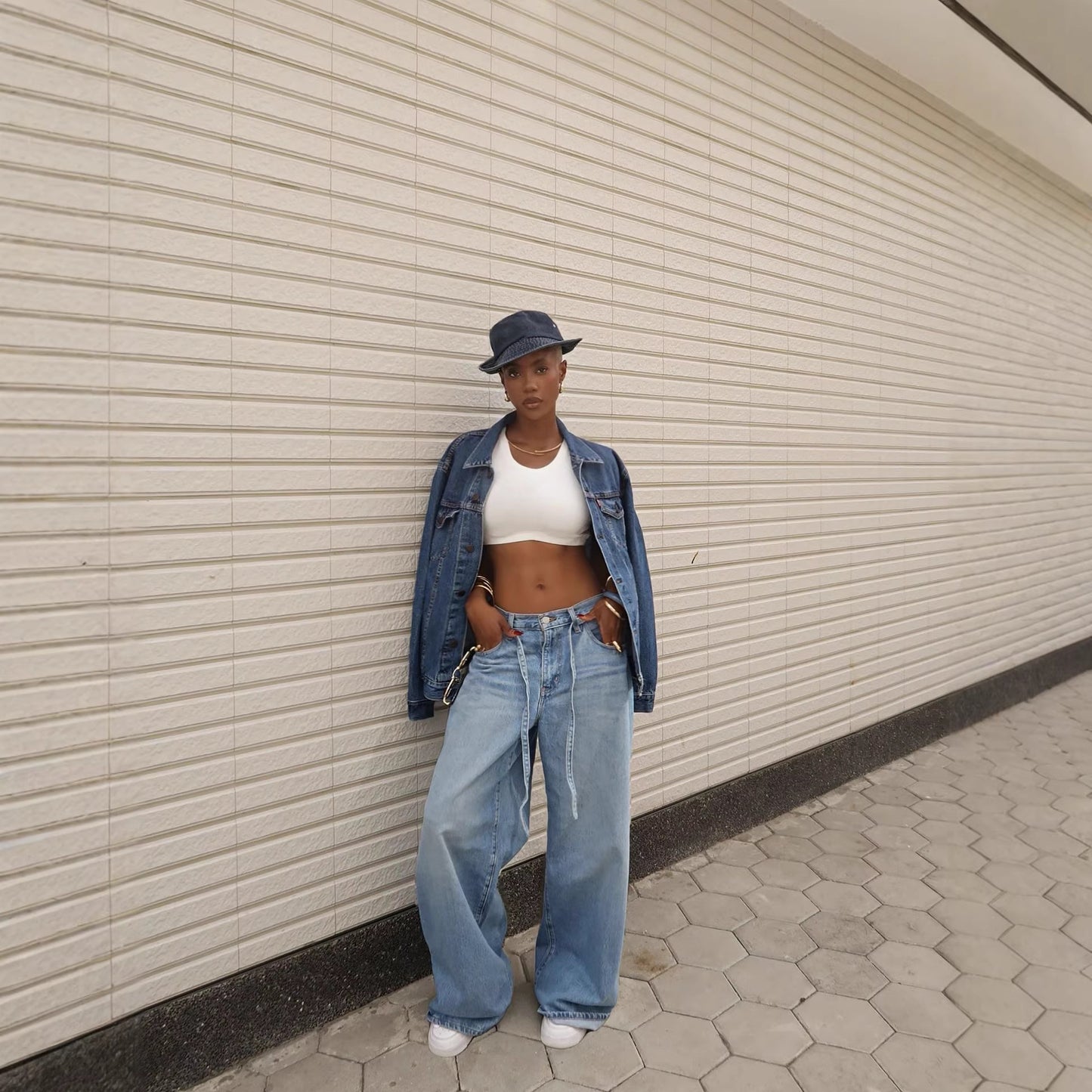 Eprolo washed denim high-waisted straight-leg jeans with tied waist detail, casual and stylish for everyday wear.