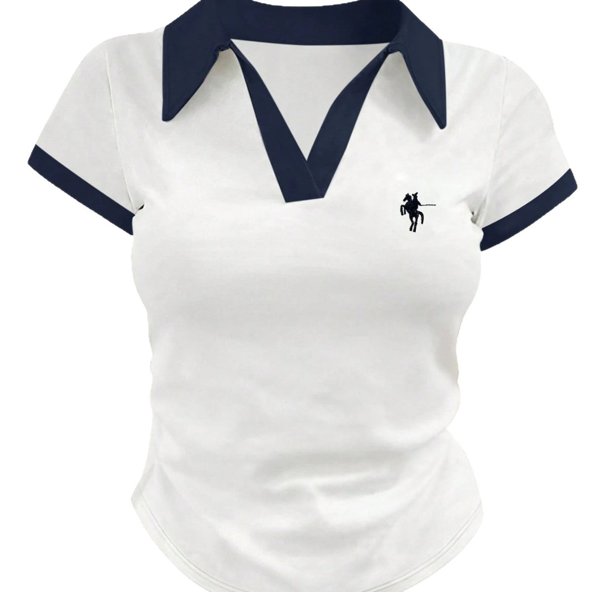 Women's eprolo shoulder short-sleeved T-shirt, casual shirt with a relaxed fit and stylish design, displayed on a model.