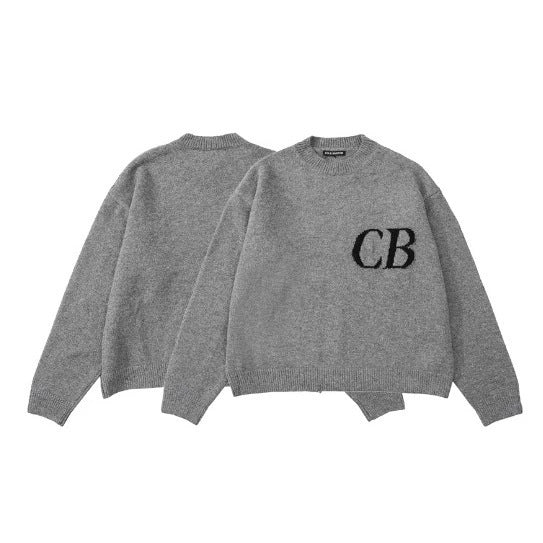 Unisex Casual Oversized CB Letter Knit Crew Neck Sweater