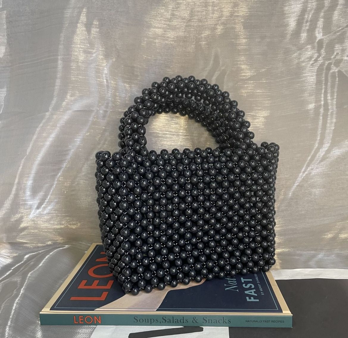 Eprolo beaded handbag in solid color with intricate beadwork, stylish fashion accessory for women.
