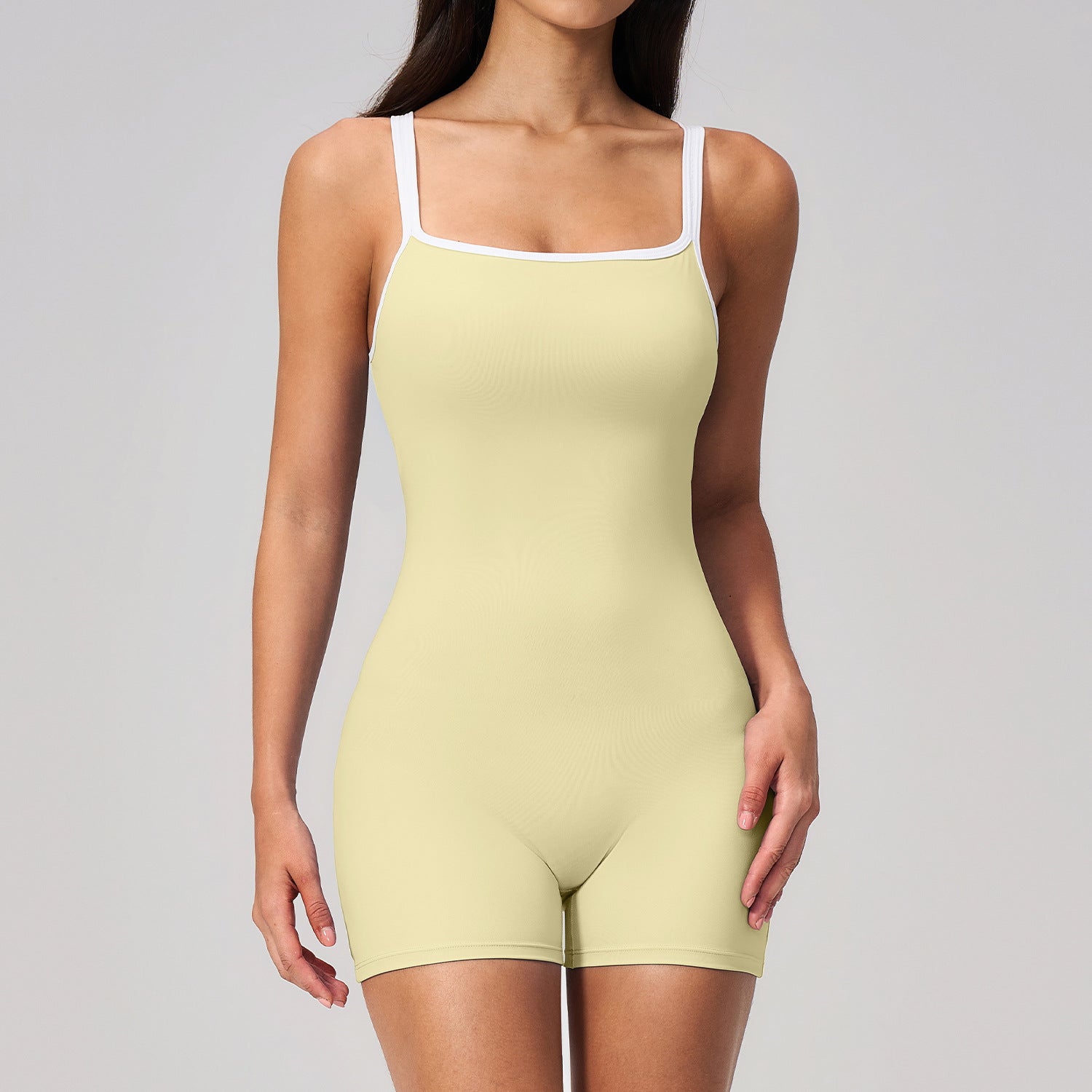 Women's square collar backless shorts jumpsuit by Plush Fashion Hub, stylish sport fashion jumpsuit with a modern design.