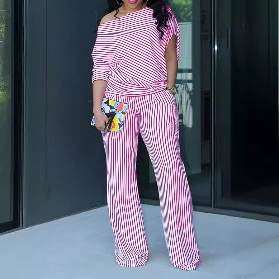 Eprolo asymmetrical off-shoulder two-piece tops set featuring a stylish, modern design with unique sleeve and neckline details.