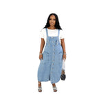 Women's Single-Button Sleeveless Denim Overall Dress