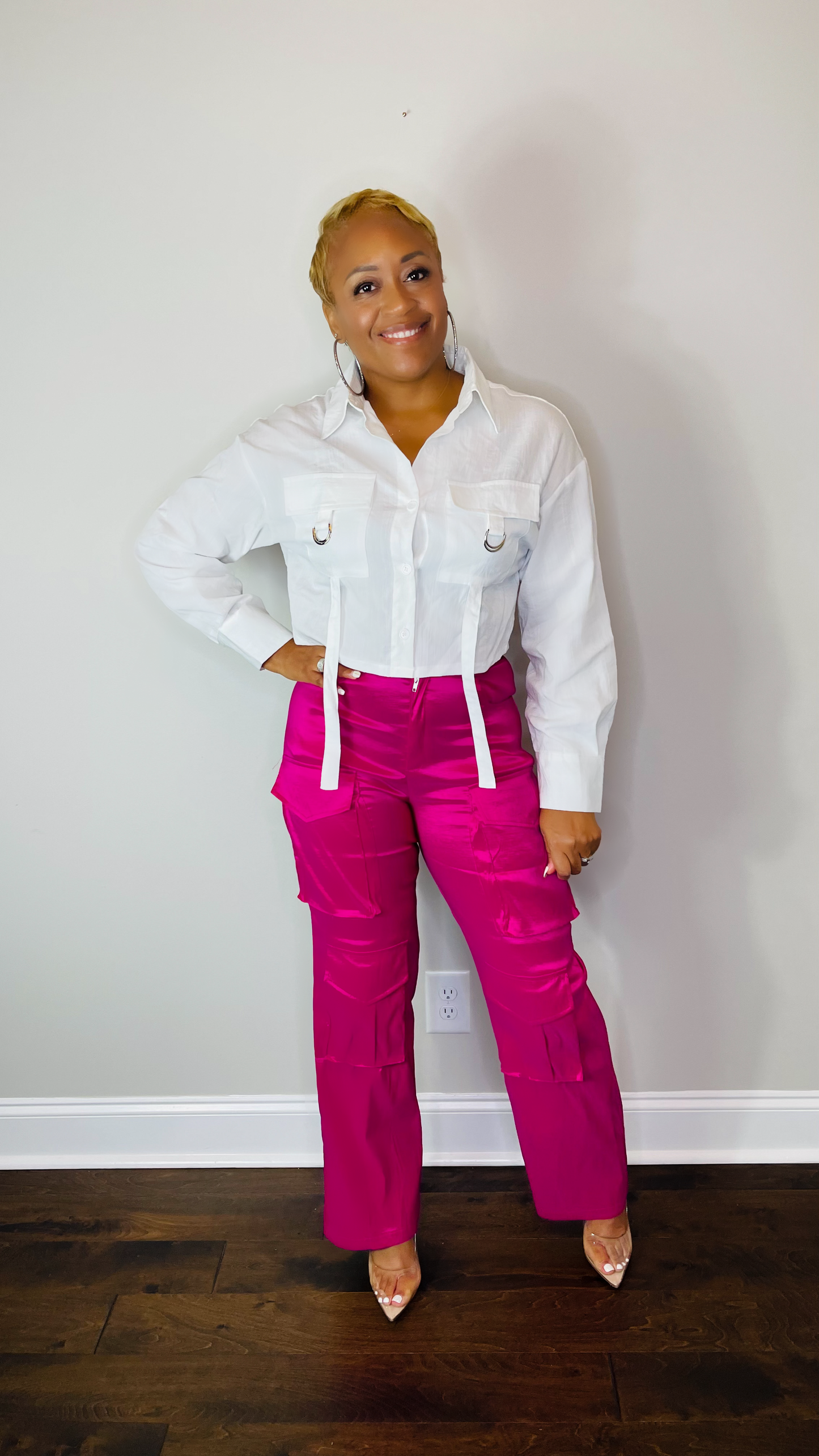 Pink Satin Cargo Pants The Bella Noire Store