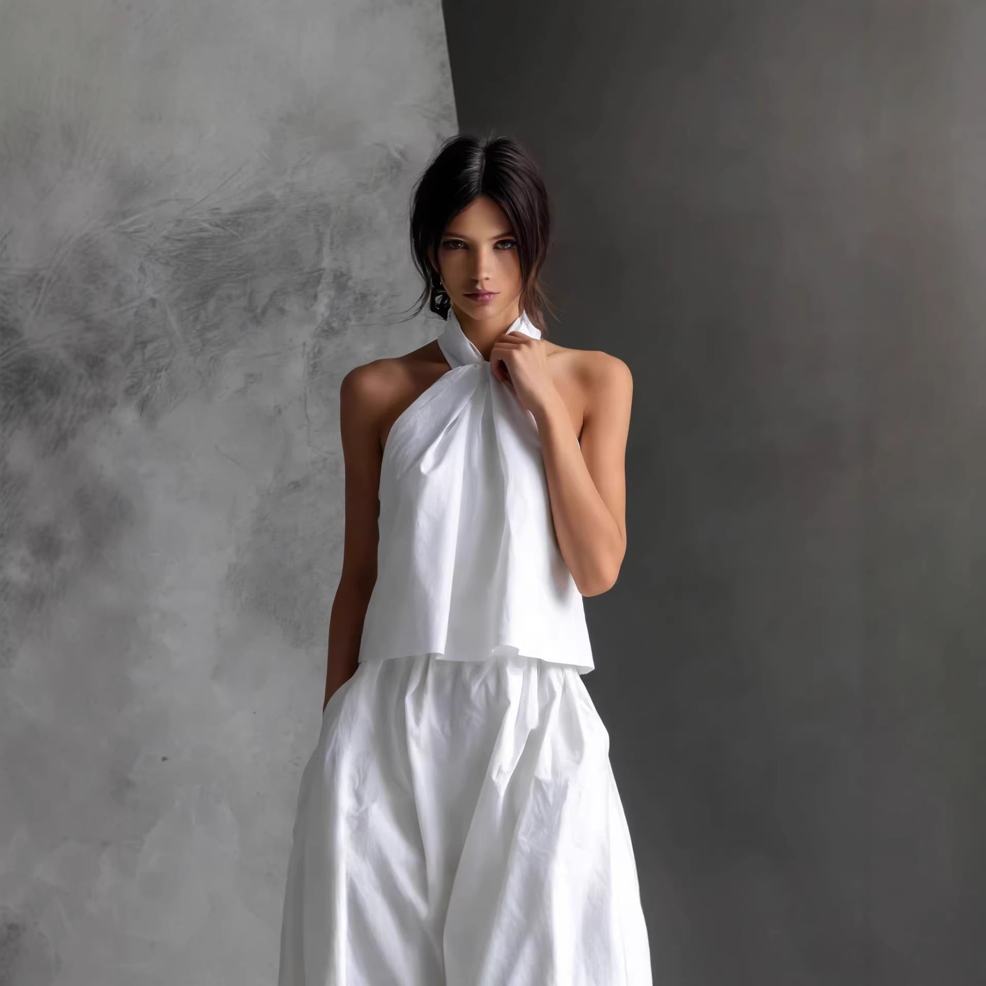 Women’s loose sleeveless top and high-waist wide-leg pants set in four colors, casualwear by Plush Fashion Hub.