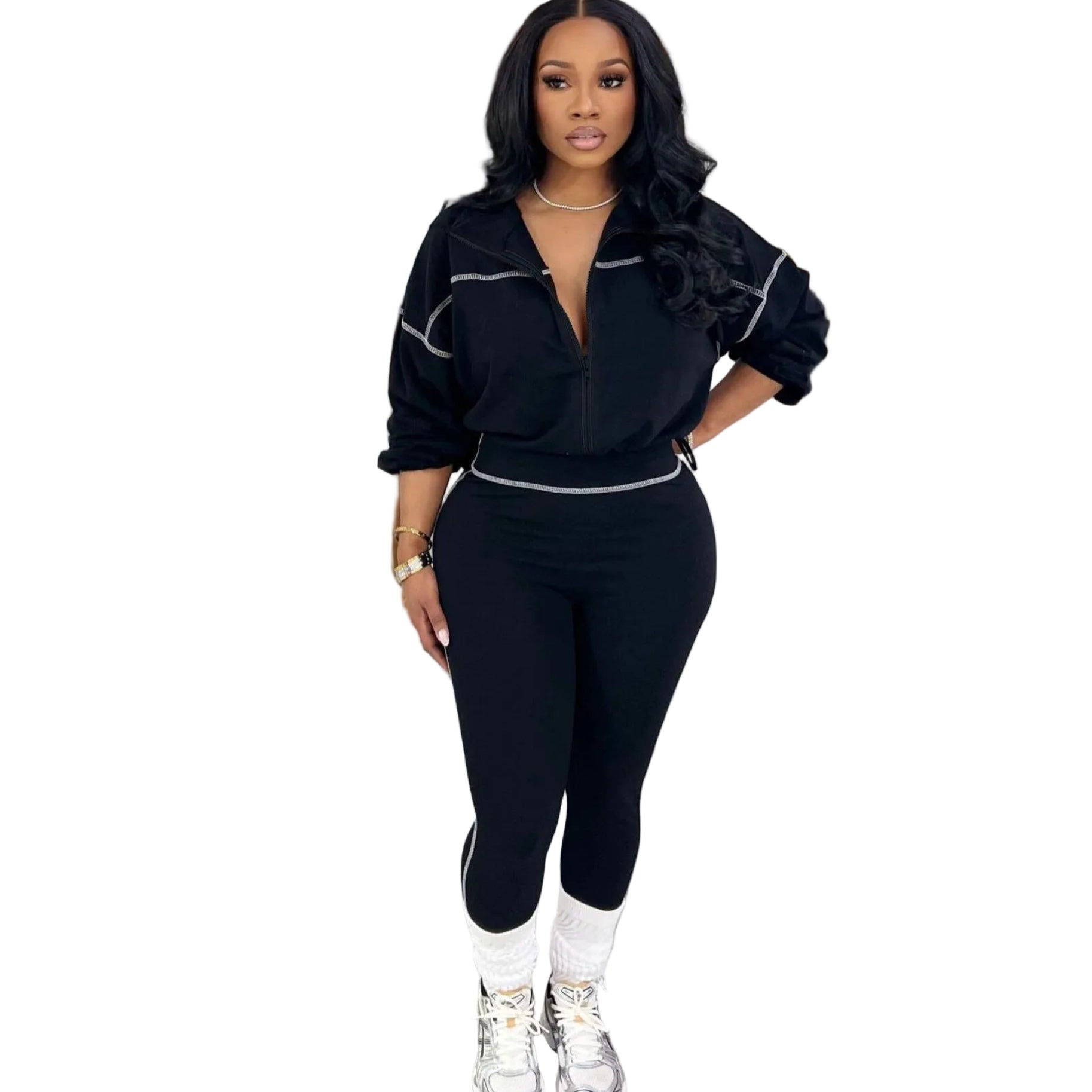 Modern Zip-Front Long Sleeve Two-Piece Set