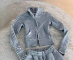 Style Pink Camouflage Print Casual Set High Street Hip-Hop Zipper Jacket with Tie Waist Pants