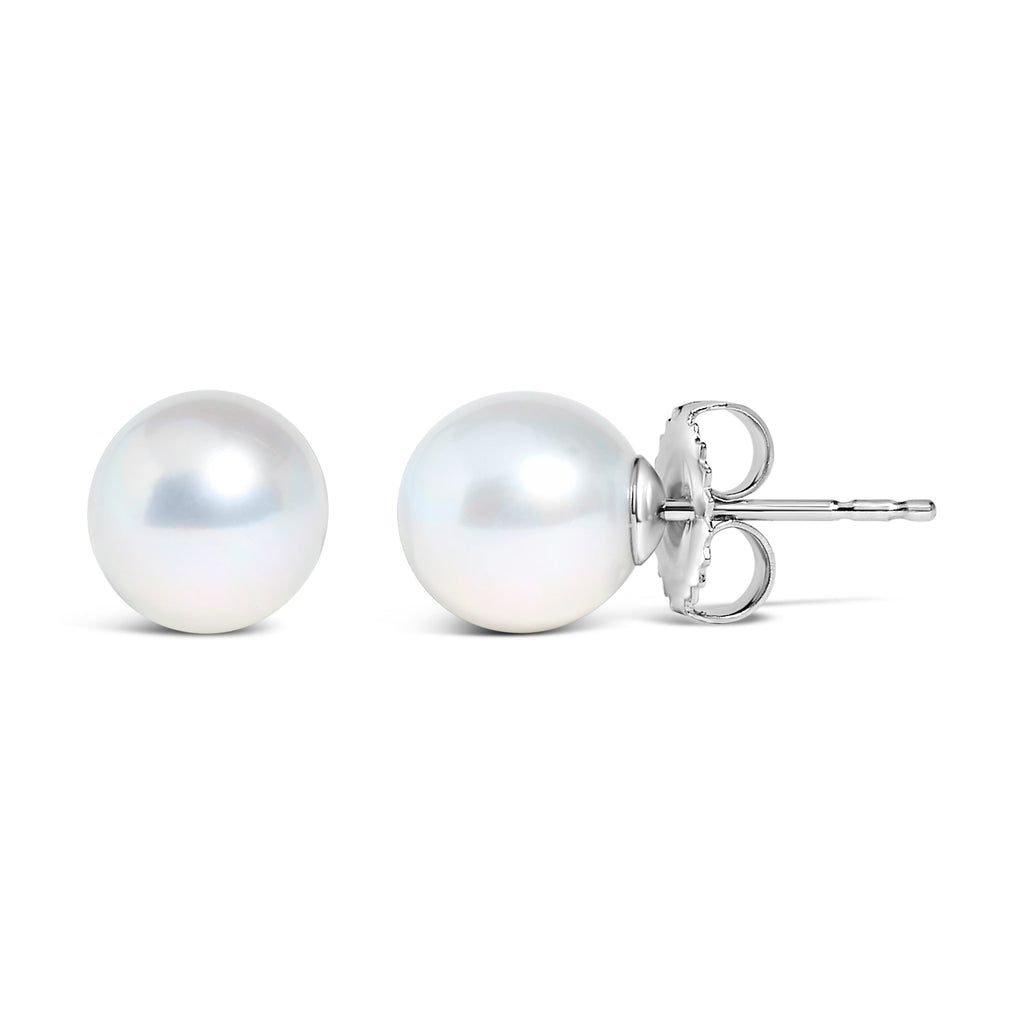 14k white gold cultured freshwater pearl solitaire stud earrings with 5-5.5mm pearls, elegant jewelry for women