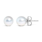 14k white gold cultured freshwater pearl solitaire stud earrings with 5-5.5mm pearls, elegant jewelry for women