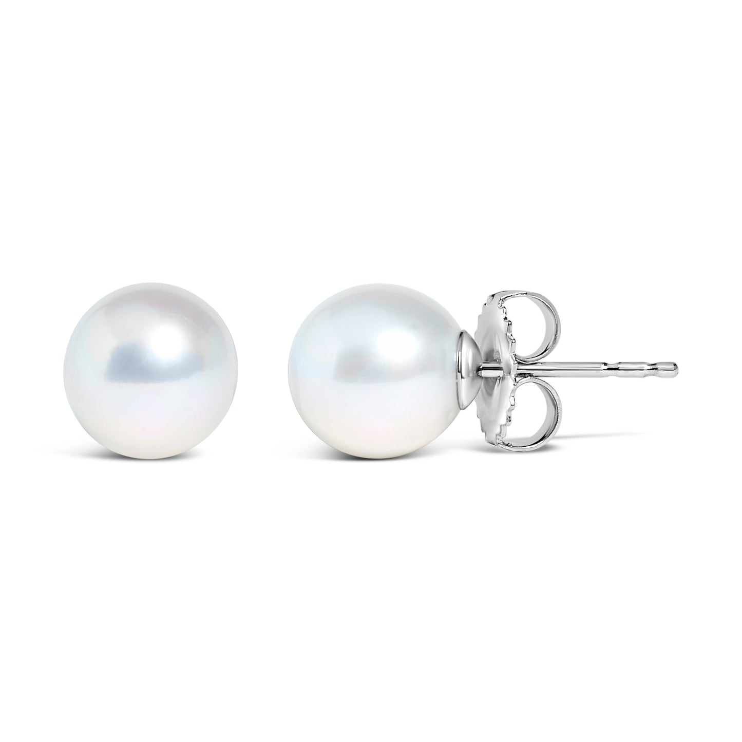 14k white gold cultured freshwater pearl solitaire stud earrings with 5-5.5mm pearls, elegant jewelry from Plush Fashion Hub
