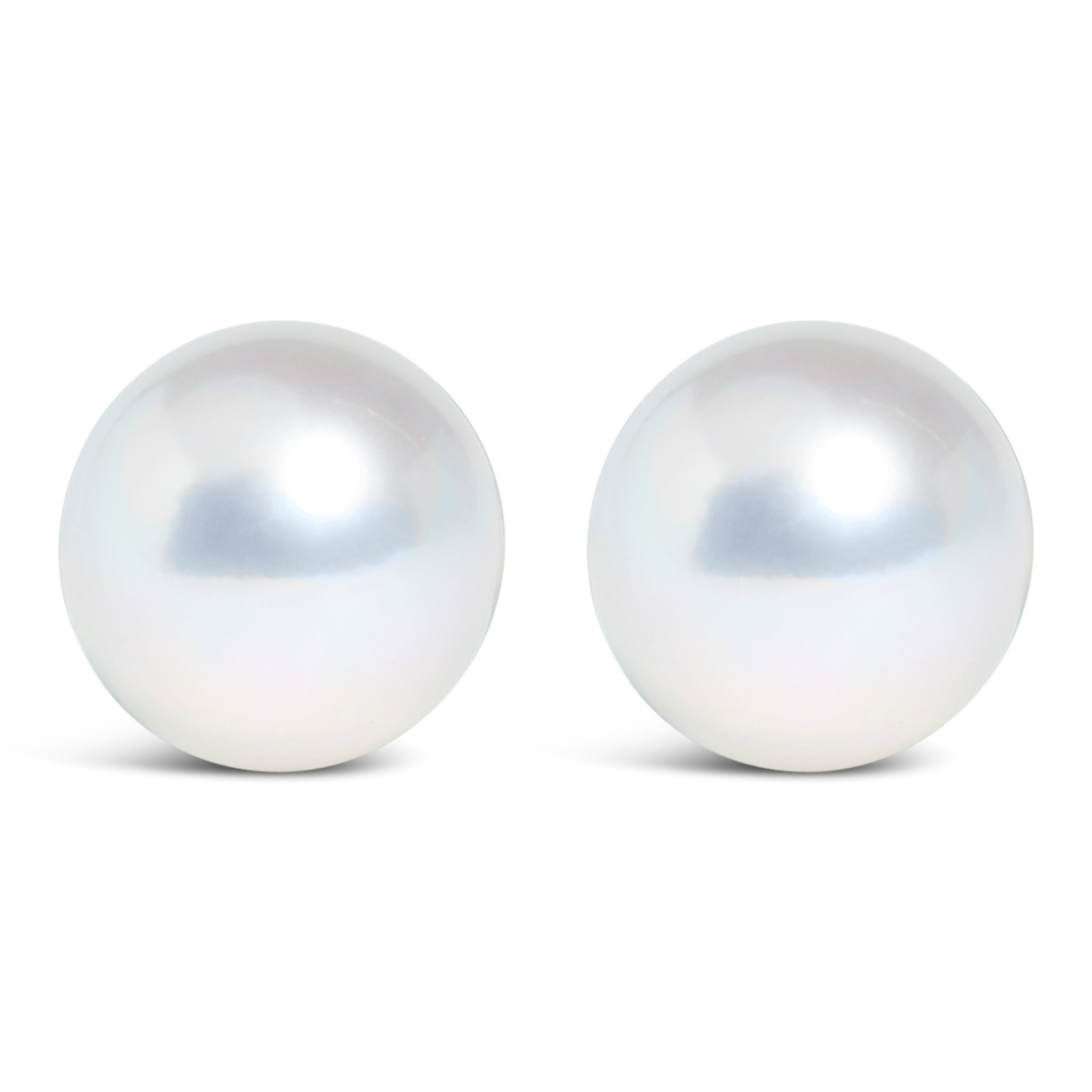 14k white gold freshwater pearl solitaire stud earrings with 5-5.5mm round pearls, elegant jewelry for women.
