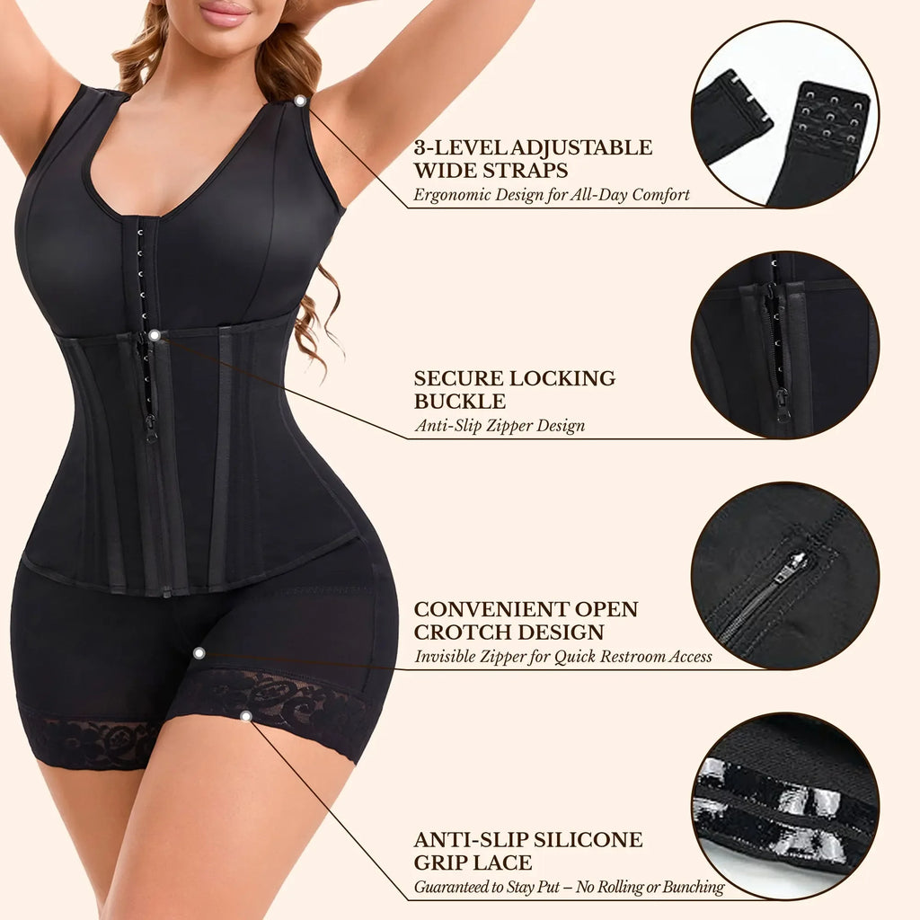 Overbust Colombian shapewear bodysuit by Plush Fashion Hub, designed for tummy control and body sculpting, shown on a model.
