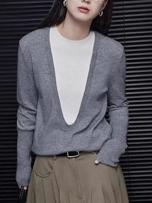 Fake Two Piece Knitted Sweater - Plush Fashion Hub