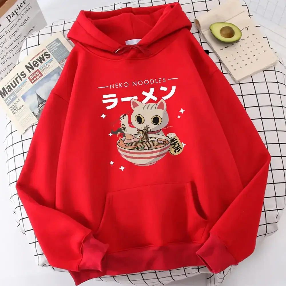 Women's retro cat print pullover sweatshirt by Plush Fashion Hub, soft cozy crewneck with playful graphic cat design.