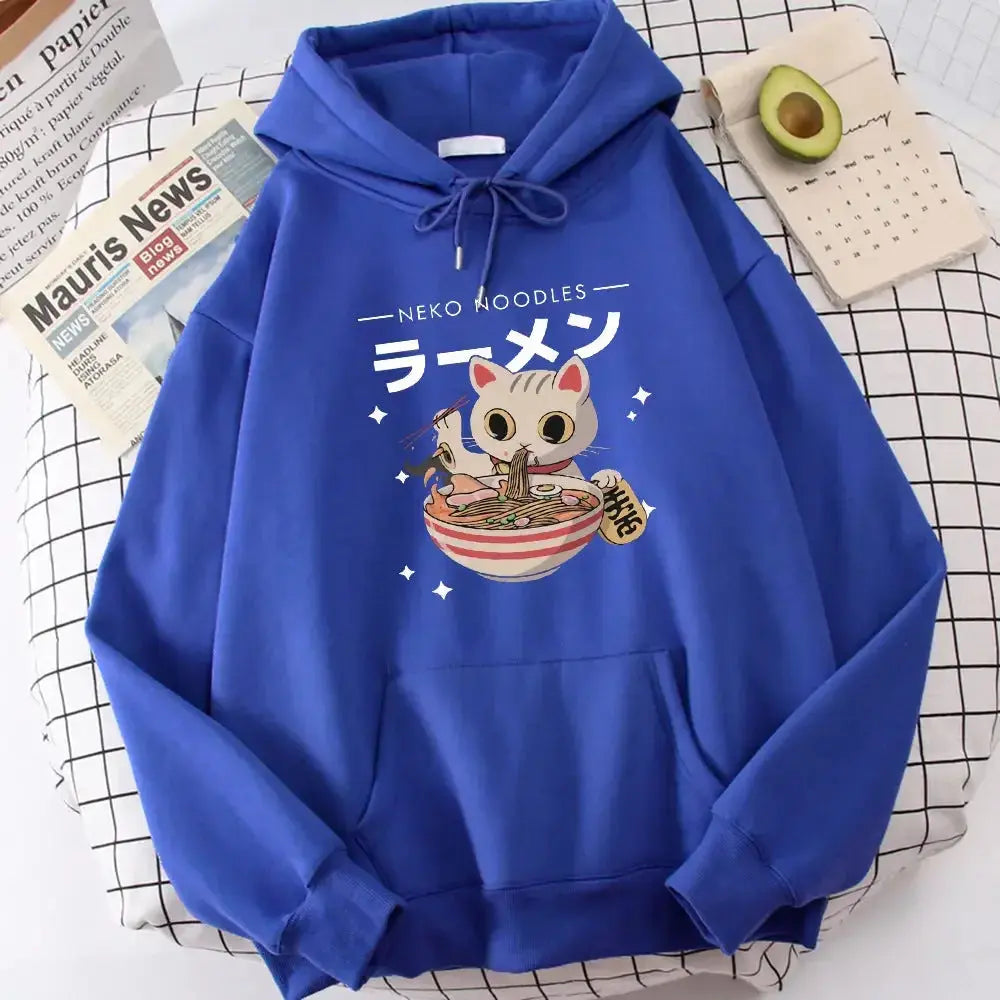 Women's cozy cat print pullover sweatshirt by Plush Fashion Hub featuring a soft fabric and graphic crewneck design.