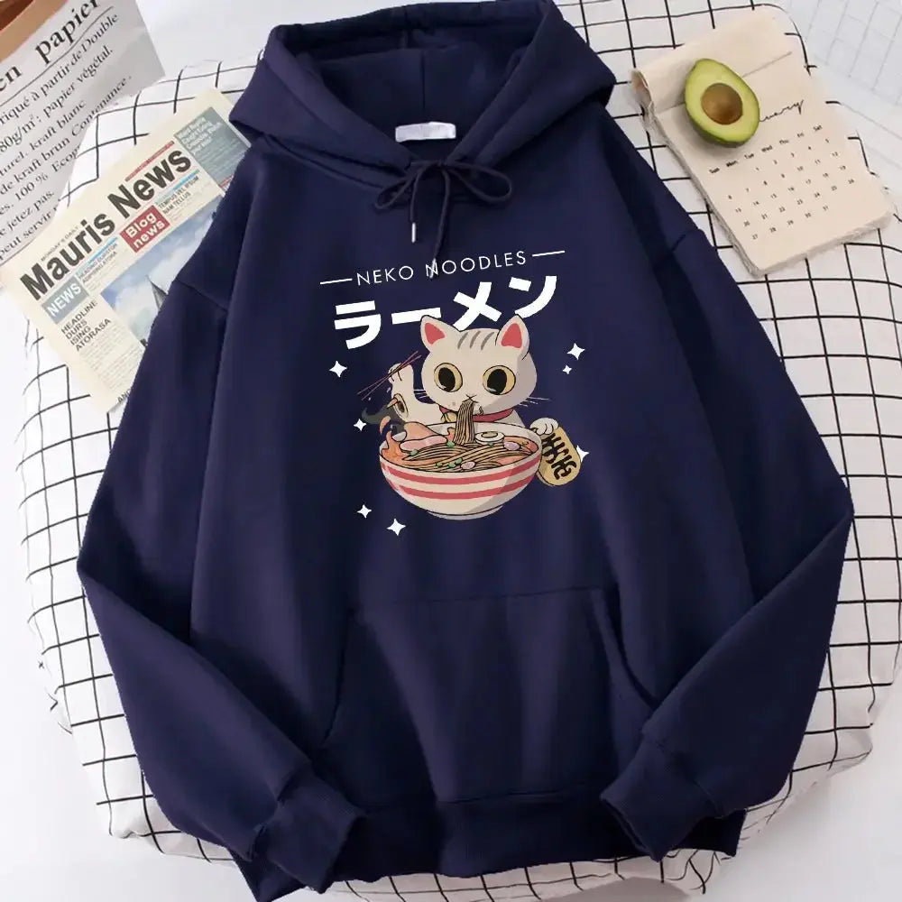 Women's cozy plush fashion hub cat print sweatshirt with soft fabric and crewneck, featuring a stylish retro feline graphic.