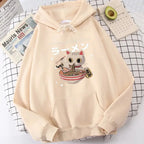 Women's retro cat print sweatshirt by Plush Fashion Hub, soft cozy crewneck pullover with playful graphic feline design.