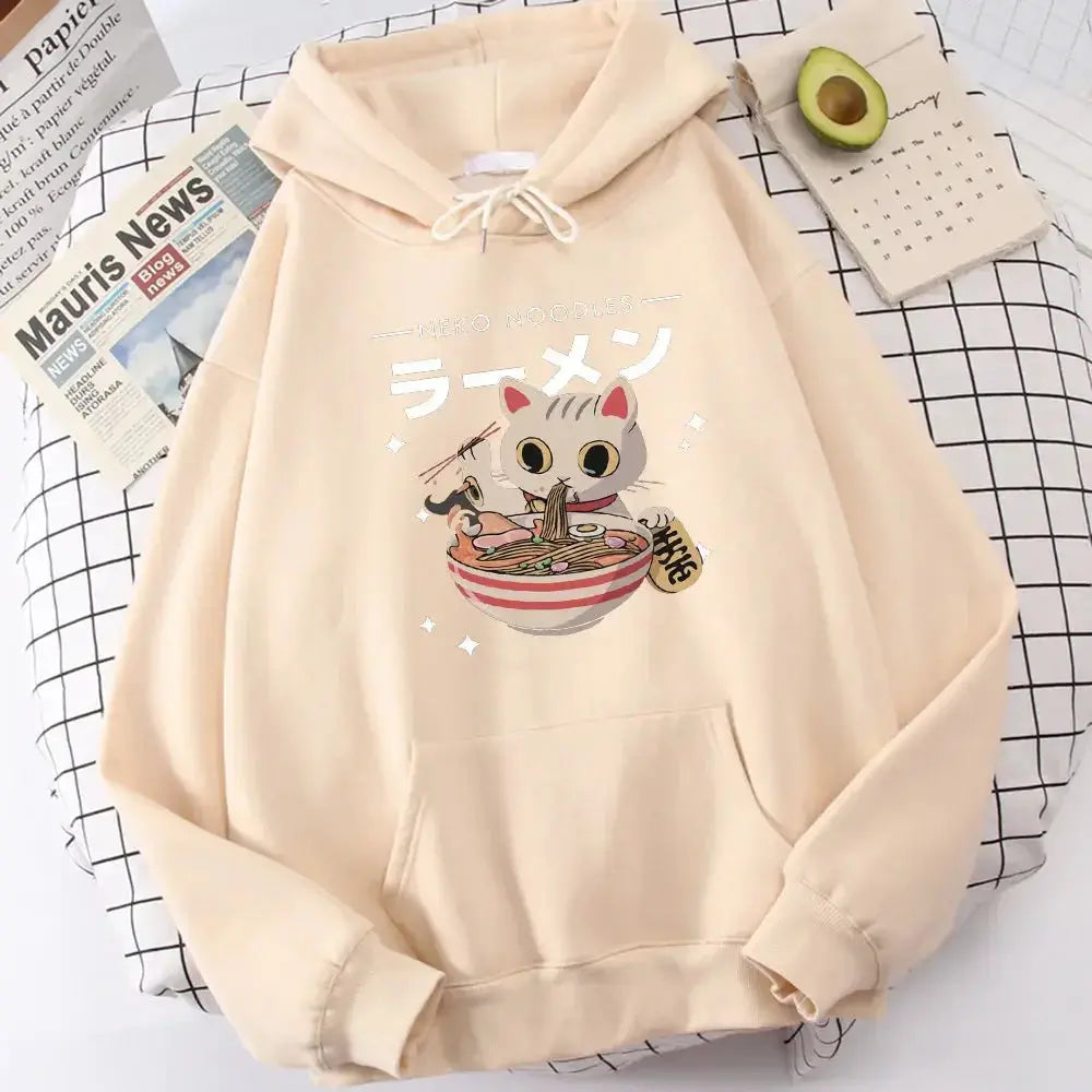 Women's retro cat print sweatshirt by Plush Fashion Hub, soft cozy crewneck pullover with playful graphic feline design.