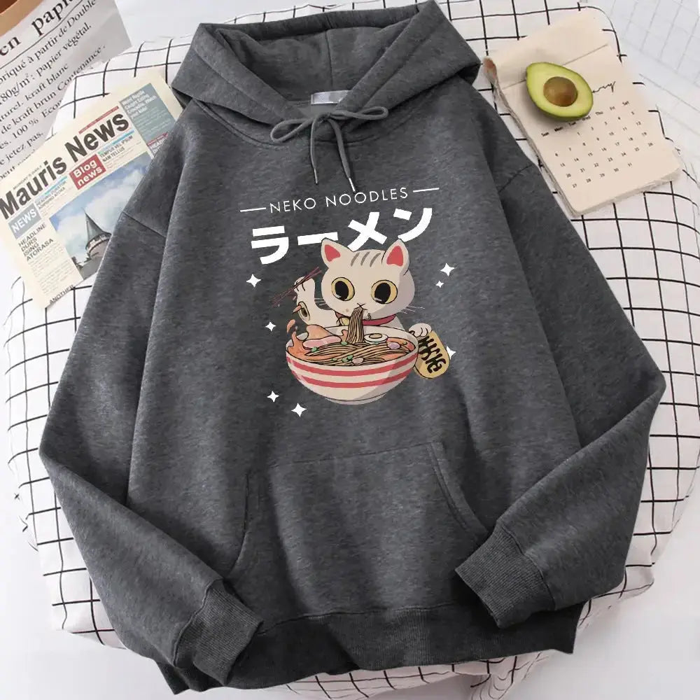 Women's retro cat print sweatshirt by Plush Fashion Hub, soft cozy crewneck pullover with fun graphic cat design.