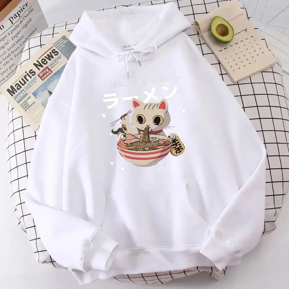 Women's retro cat print sweatshirt by Plush Fashion Hub, cozy crewneck pullover with soft fabric and playful graphic design.